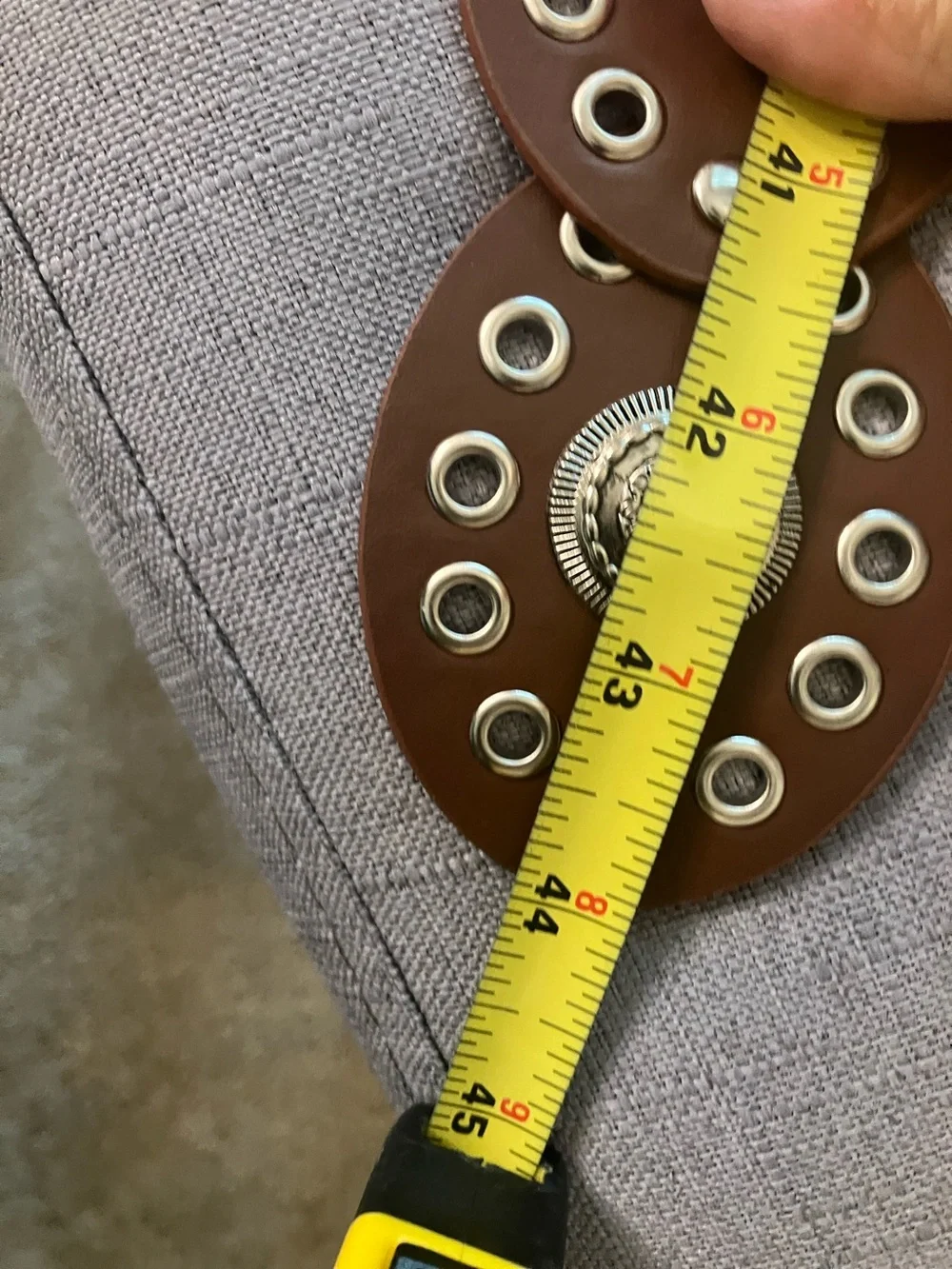 Brown Leather Eyelet Waist Belt with Decorative Conchos